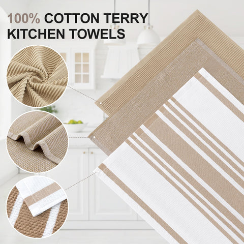 Homaxy premium kitchen towels terry, ribbed, striped design close-up for versatile elegance.