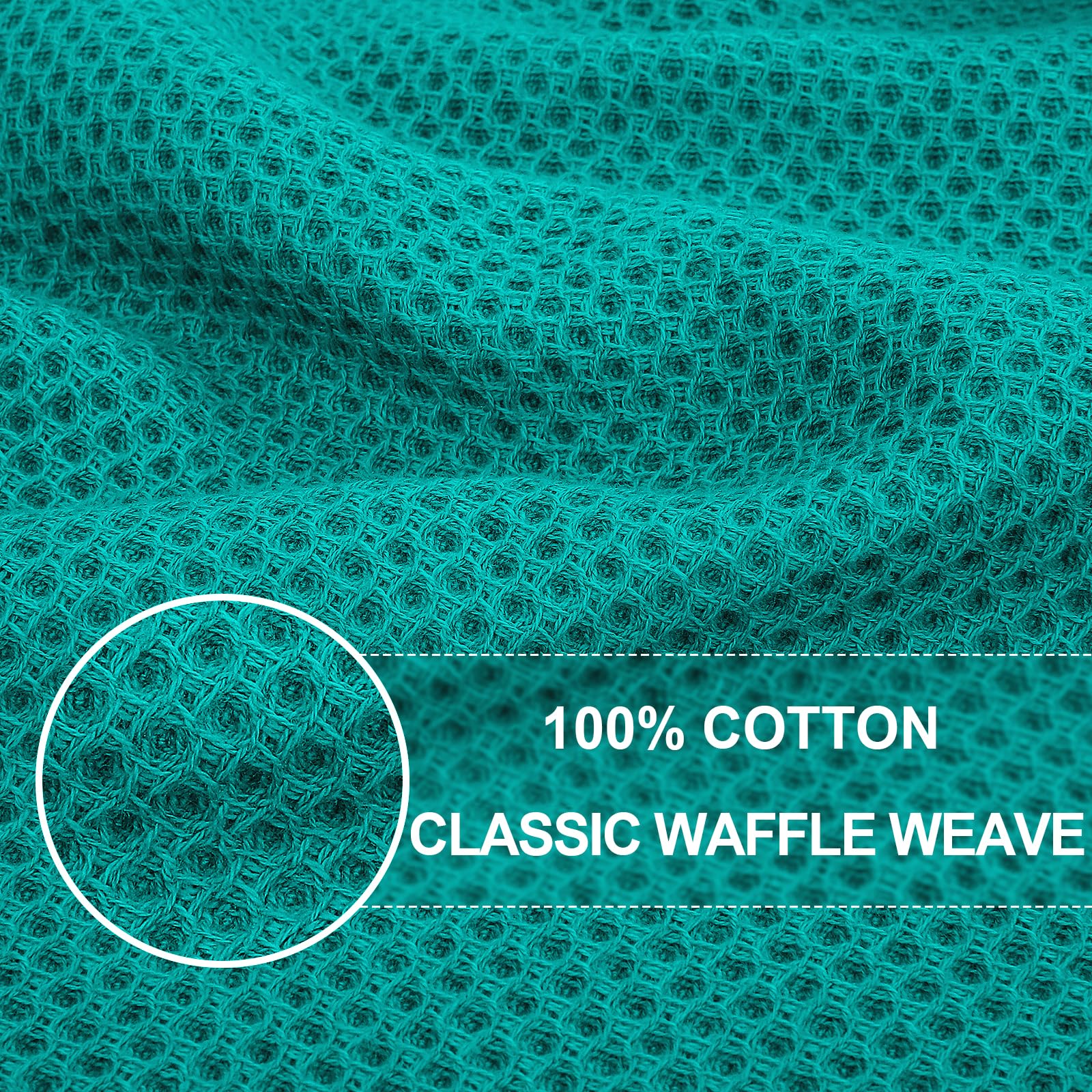 Homaxy teal waffle dish towels folded on display, highlighting absorbent durability