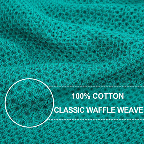 Homaxy teal waffle dish towels folded on display, highlighting absorbent durability