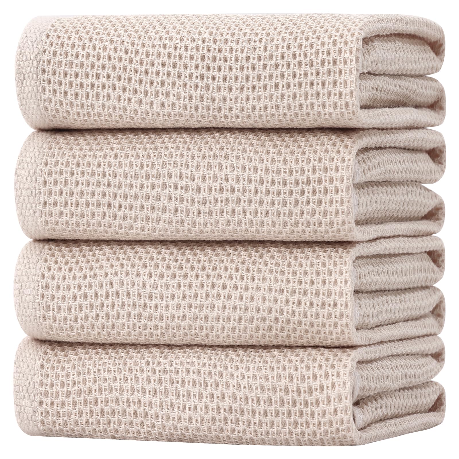 Homaxy waffle-weave beige dish towel, 20x28, perfect for gentle drying and everyday kitchen tasks.