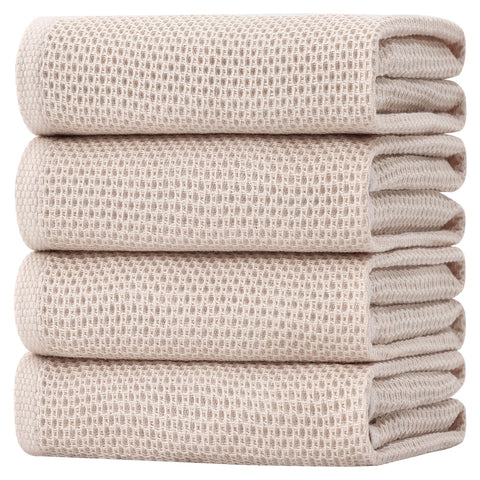 Homaxy waffle-weave beige dish towel, 20x28, perfect for gentle drying and everyday kitchen tasks.