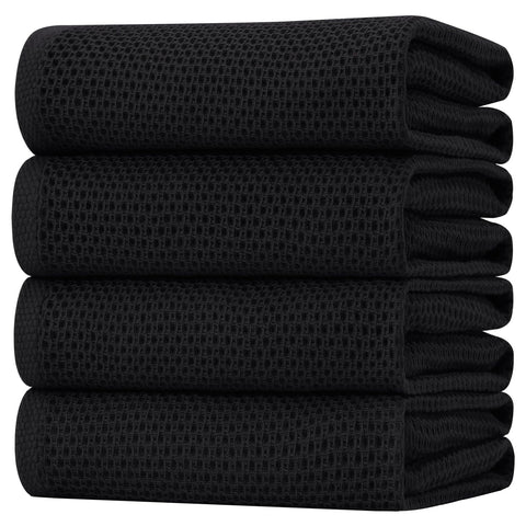Homaxy waffle dish towels in black with waffle-weave texture for superior absorbency and quick drying