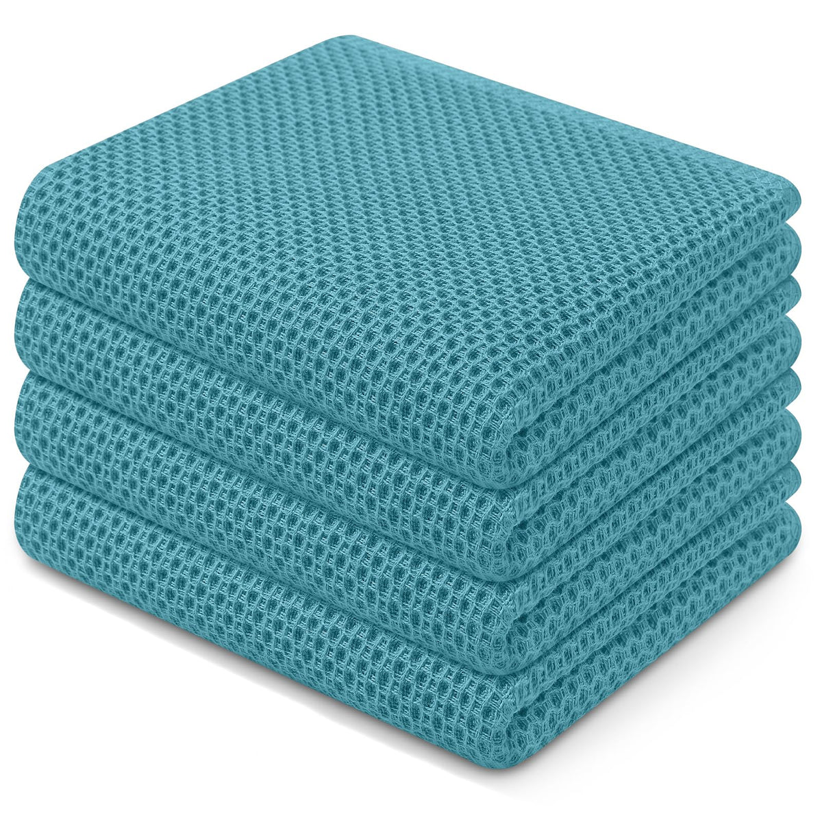 Homaxy waffle dish towels in lake blue, a 4-pack for quick drying and everyday use.