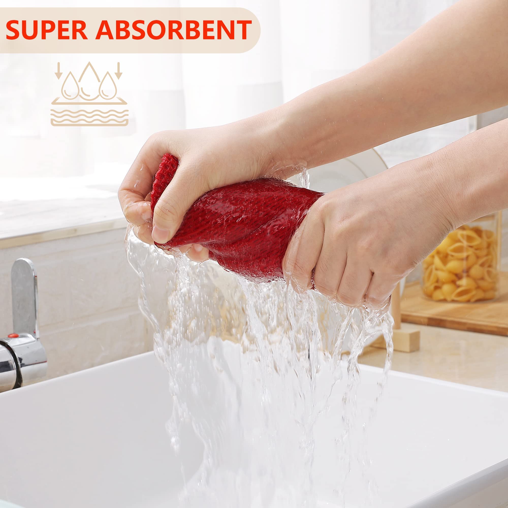 Homaxy waffle towels red closeup texture, shows durable honeycomb weave and plush softness.