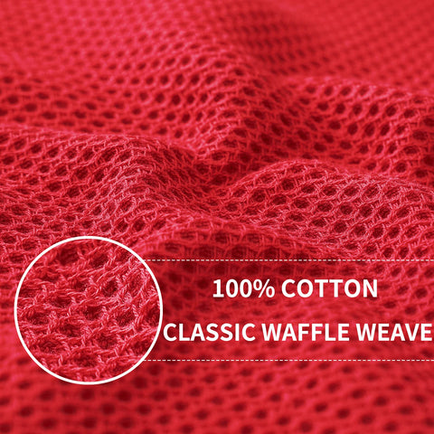 Homaxy waffle towels red pack view, great for quick drying and meal prep cleanups.