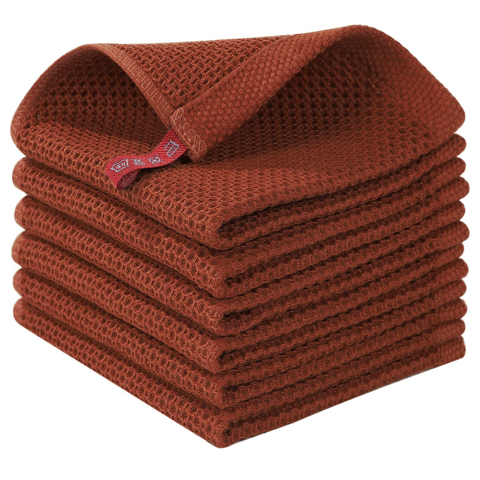 Homaxy waffle weave dishcloth in rust color for quick drying.