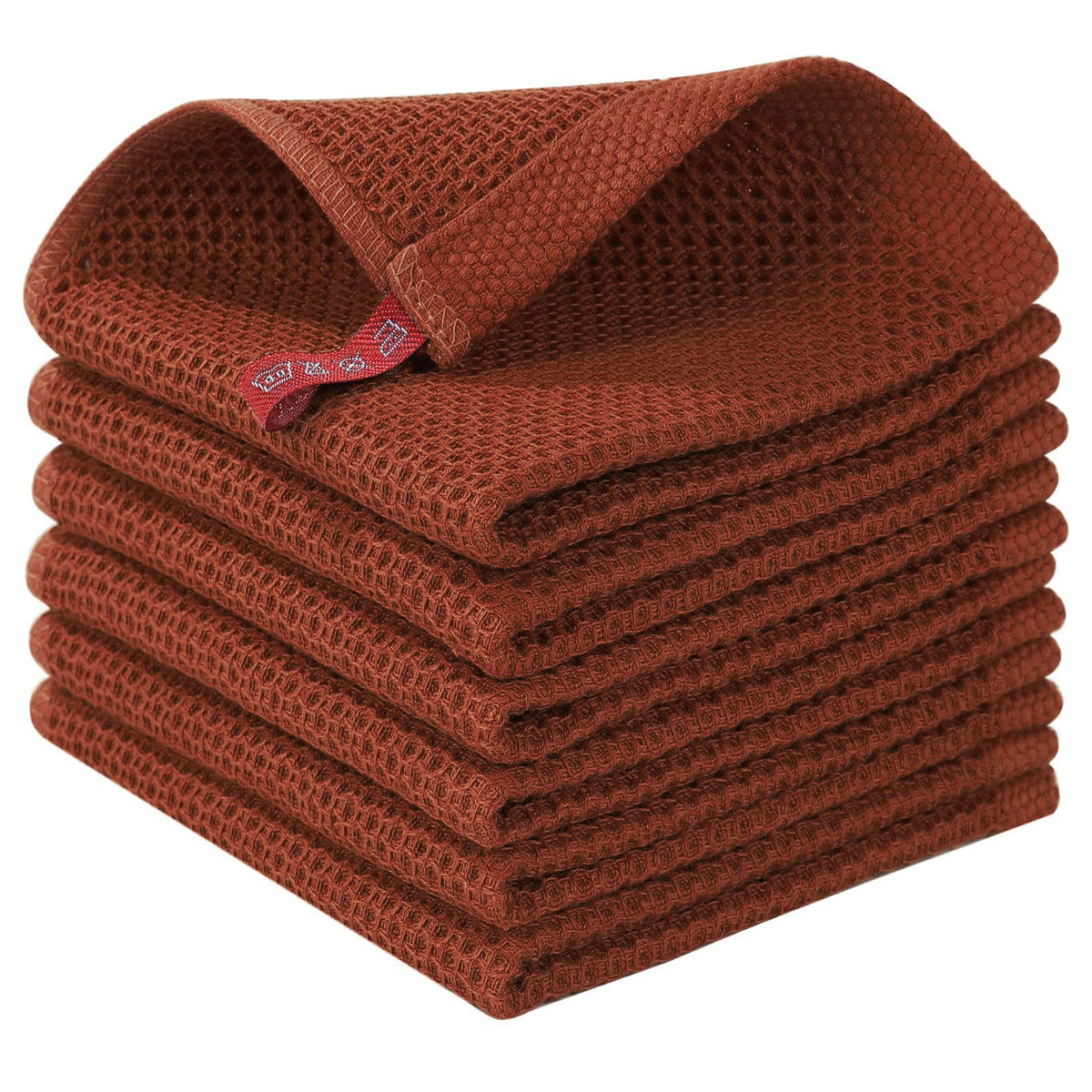 Homaxy waffle weave dishcloth in rust color for quick drying.