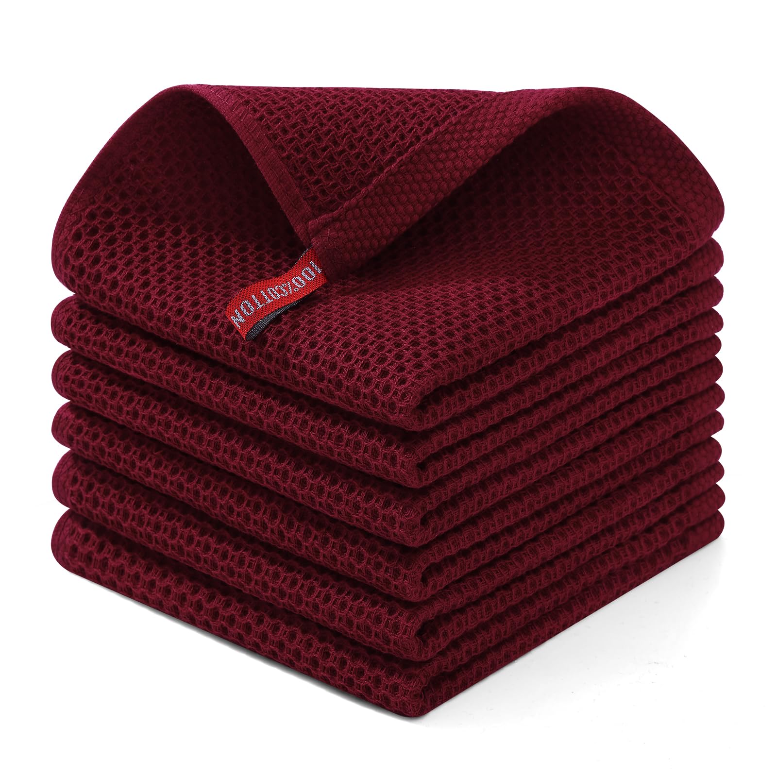 Homaxy 100 percent cotton waffle dishcloth folded for gentle drying of delicate cookware.