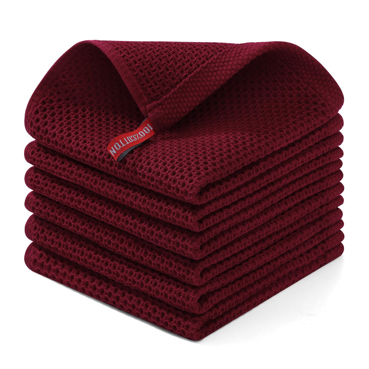 Homaxy 100 percent cotton waffle dishcloth folded for gentle drying of delicate cookware.