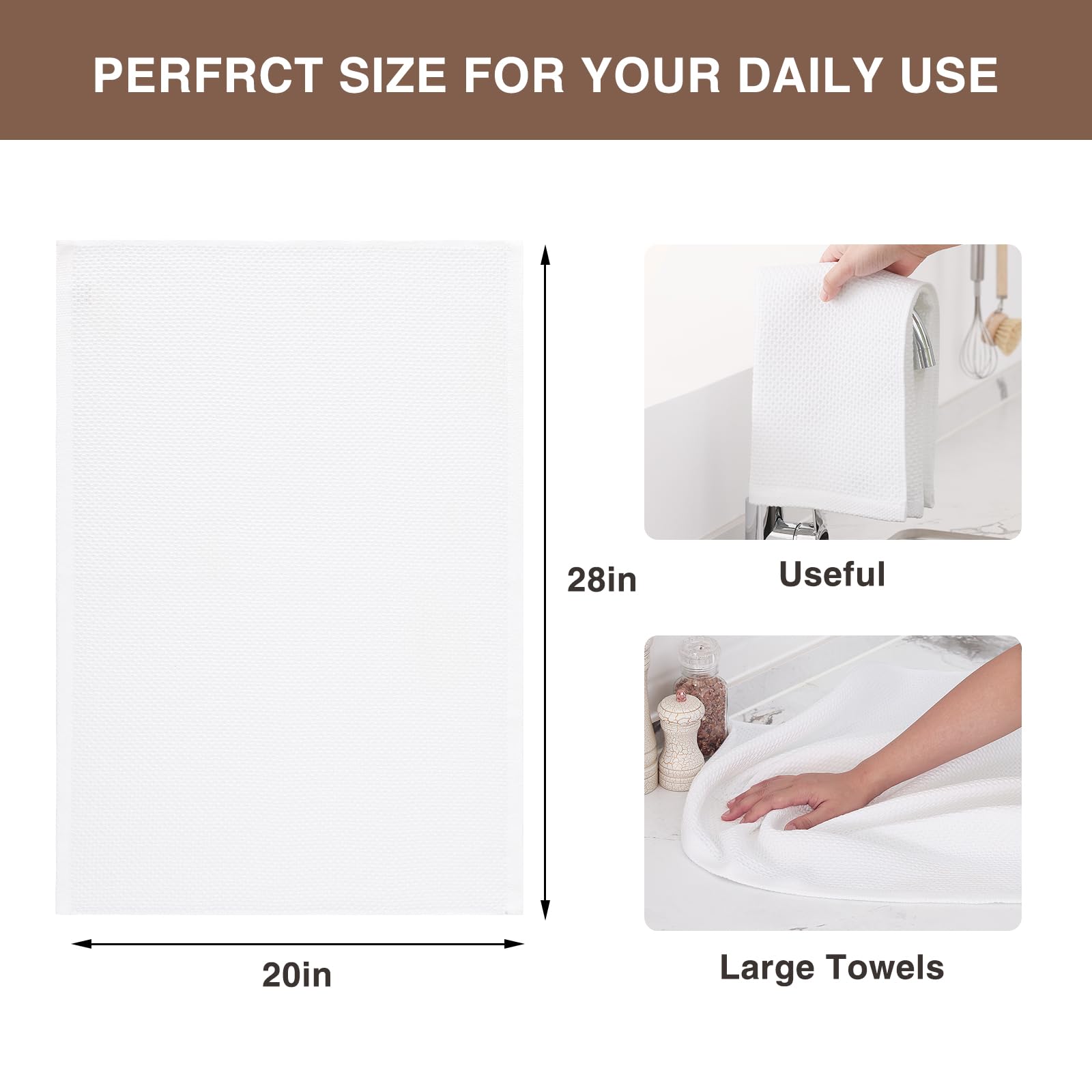 Homaxy 100% cotton towels highlight absorbent waffle pattern in a bright kitchen.
