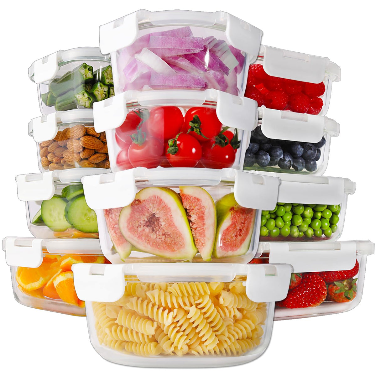 HOMBERKING 24pc glass container set for versatile storage and meal prep.