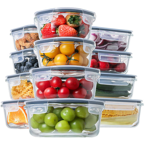 HOMBERKING 24pc glass containers set for pantry organization and meal prep
