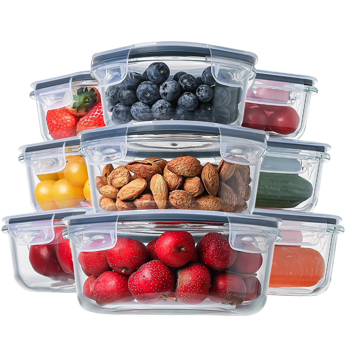 HOMBERKING 370ml rectangle glass container with lid for meal prep and portion control.
