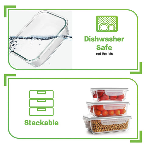 HOMBERKING 520ml square glass container with lid for meal prep and fridge organization.