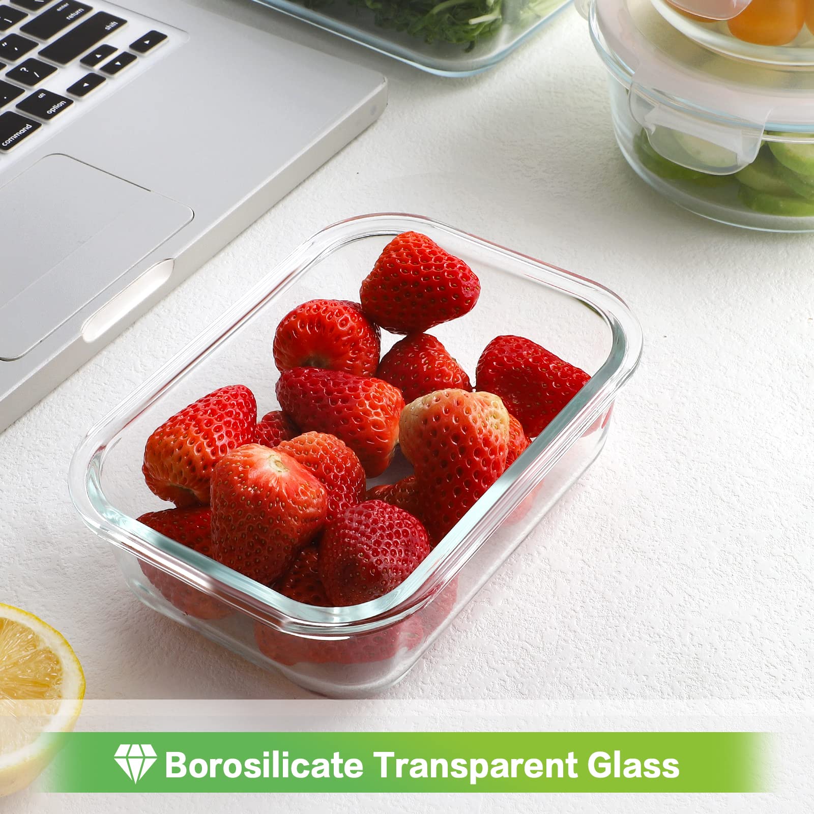HOMBERKING 800ml square glass container with lid for batch cooking and meal planning.