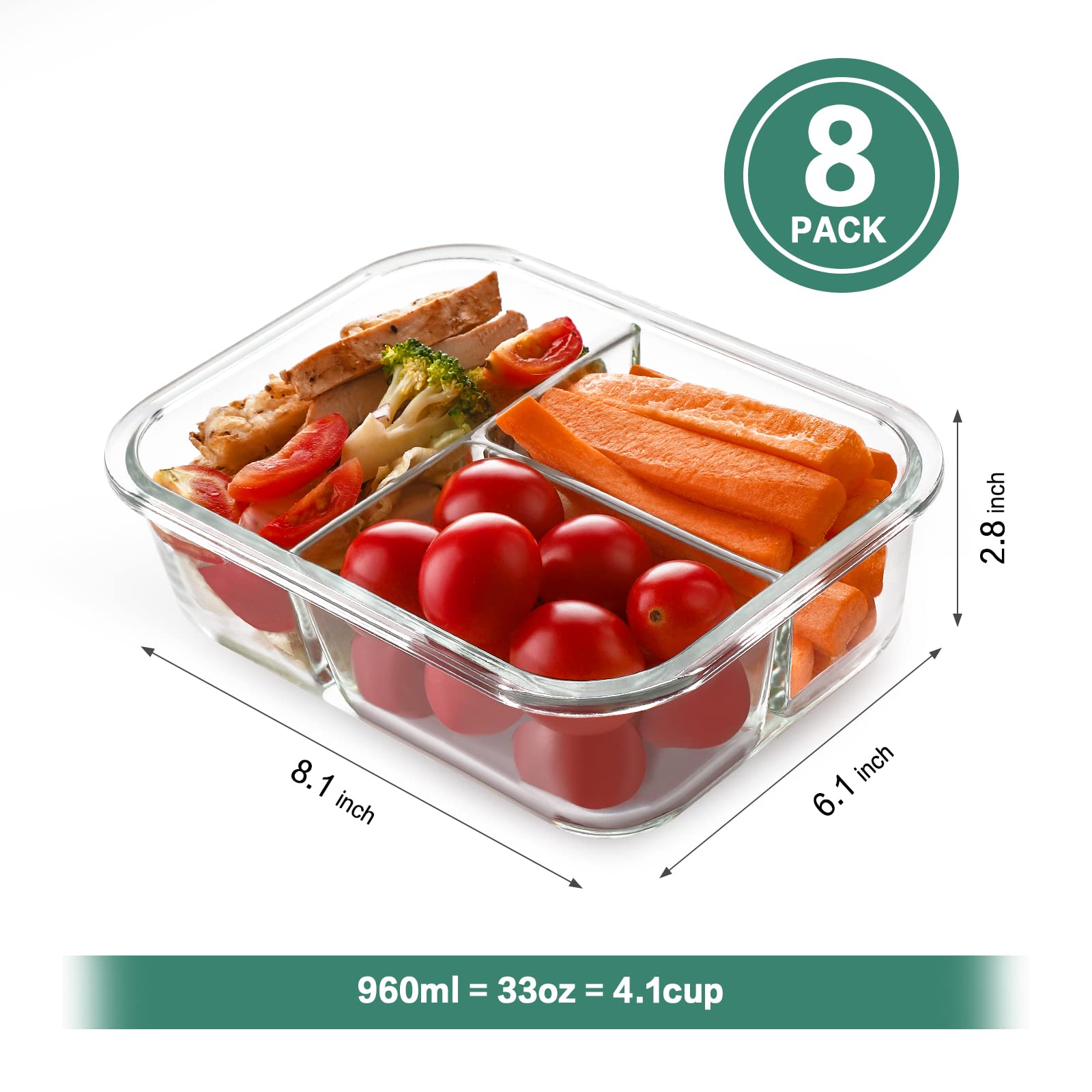 HOMBERKING 8-pack glass containers with BPA-free lids for secure storage