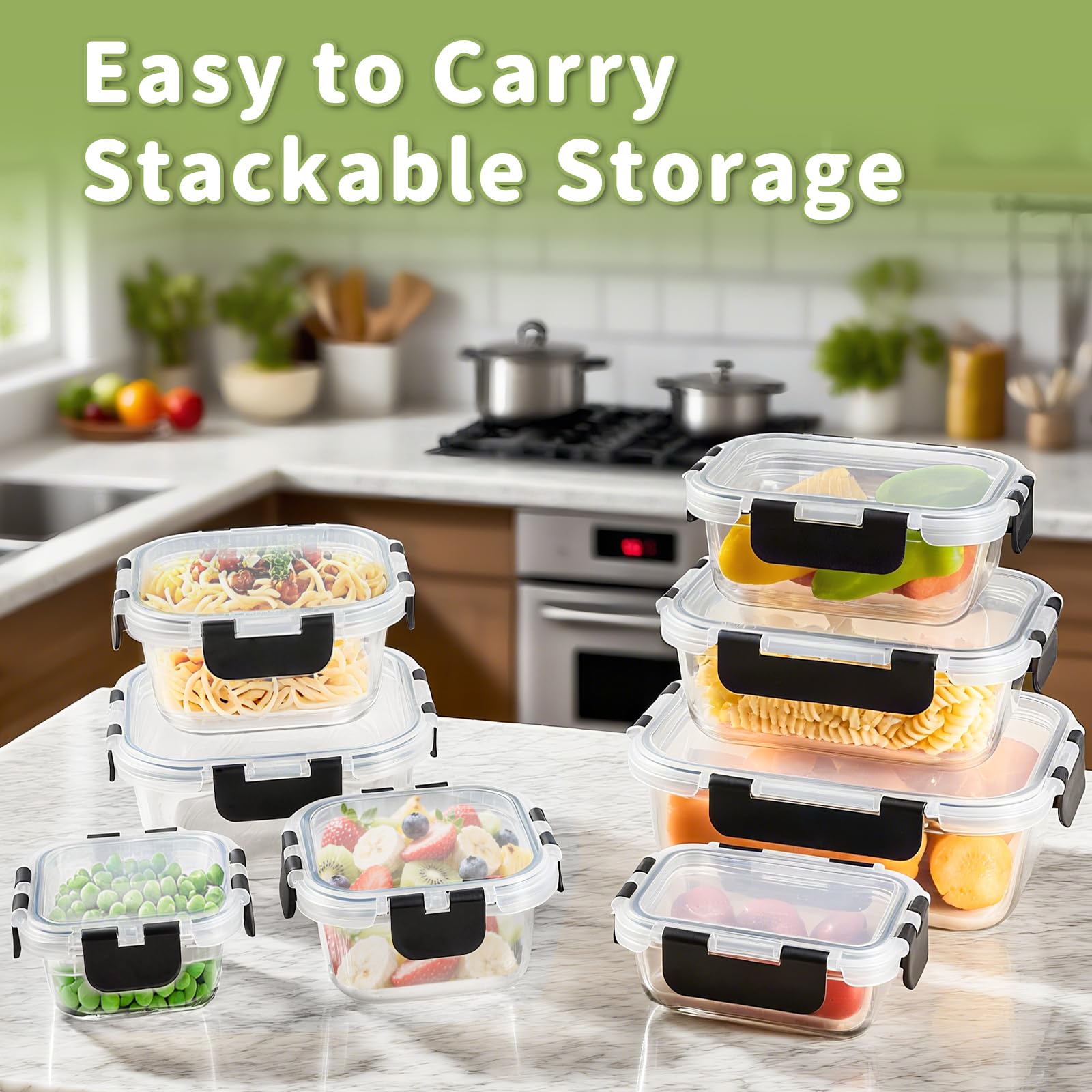 HOMBERKING 800 ml square glass container with lid, durable freezer-friendly.