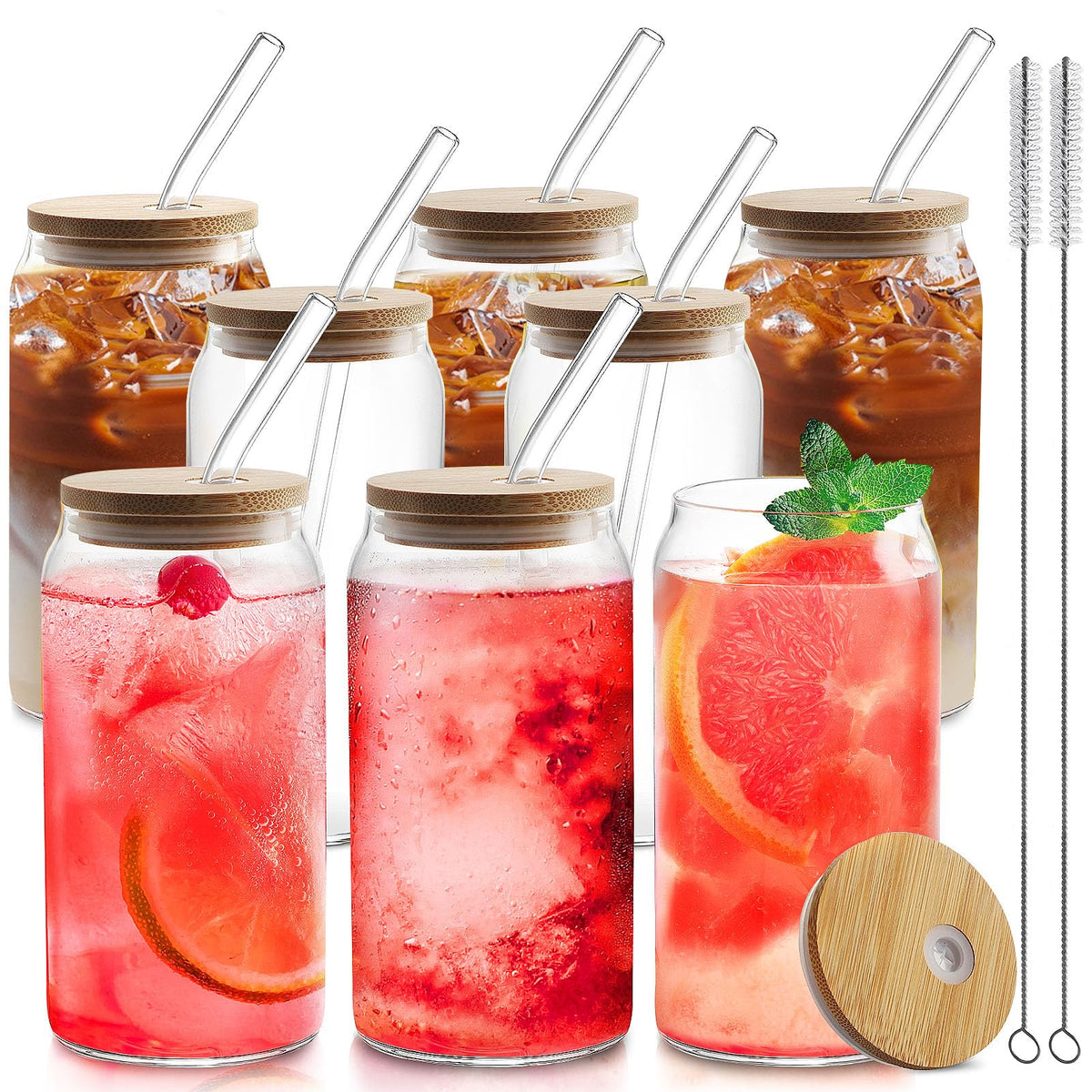 HOMBERKING glass cups with bamboo lids and straws for stylish gatherings