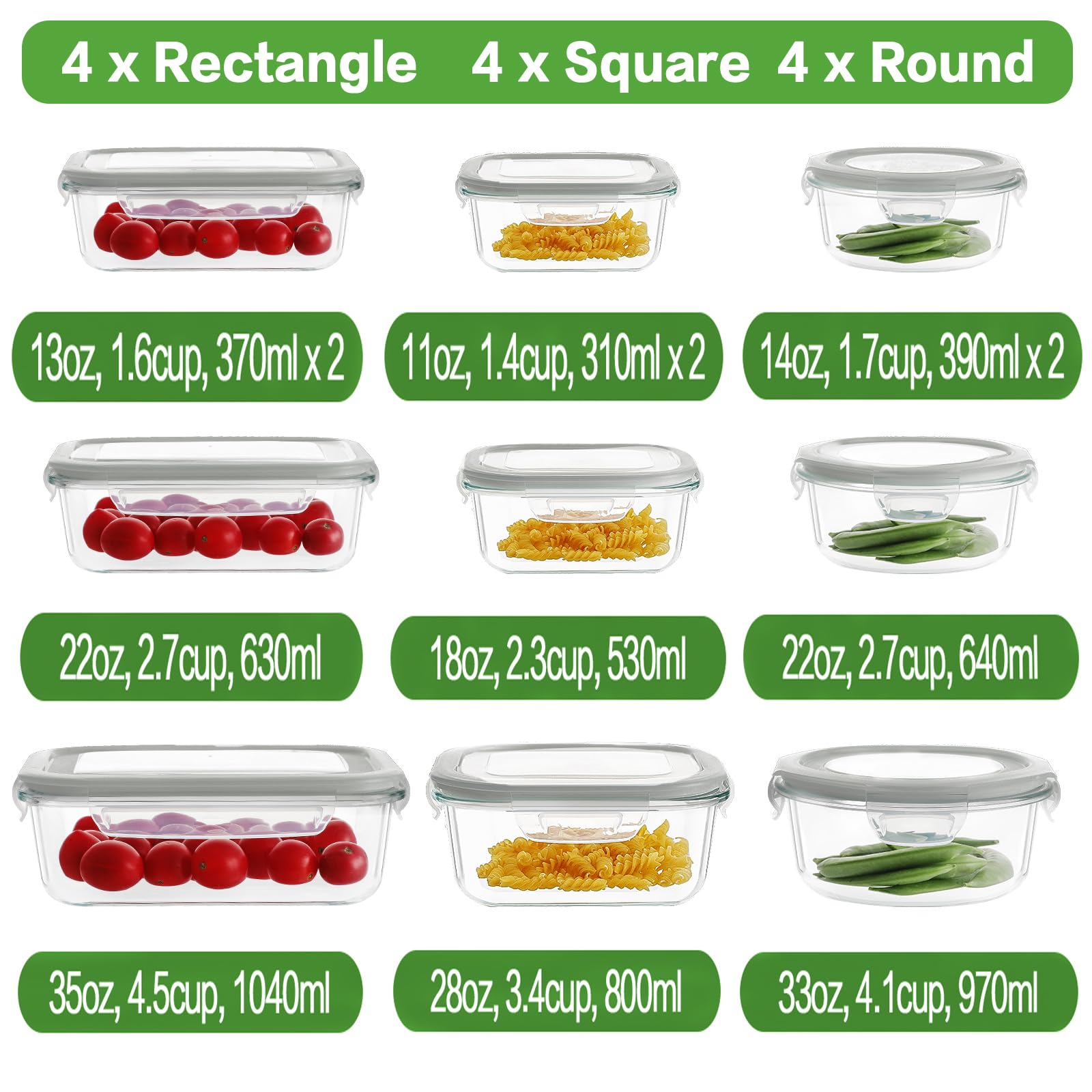 HOMBERKING rectangular 370ml container for small portions and meal prep