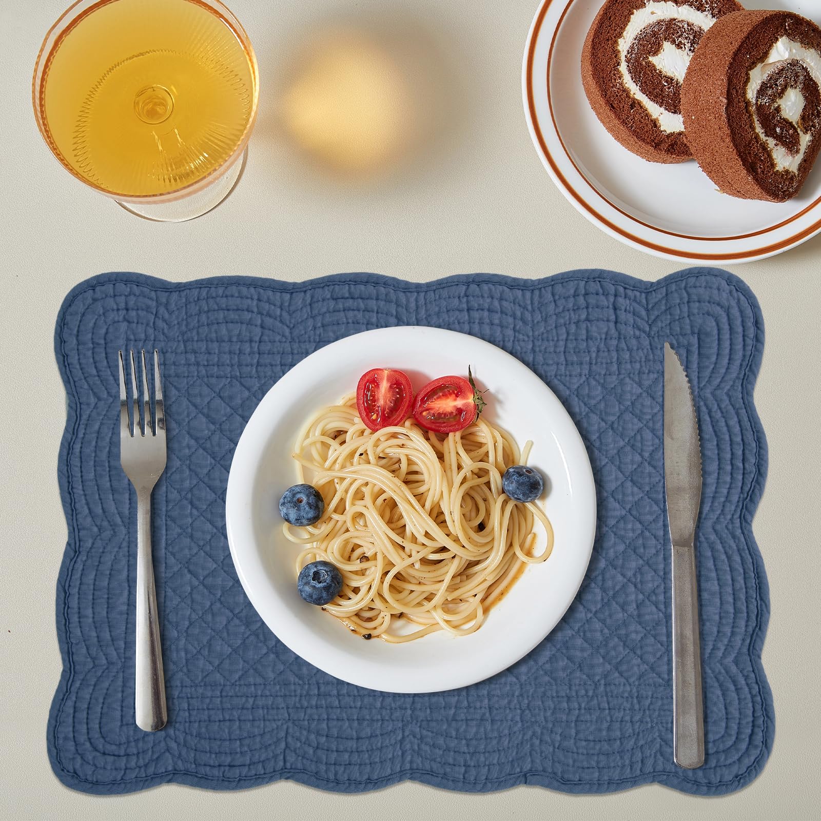Quilted edge design by HOMBYS adds rustic charm to table