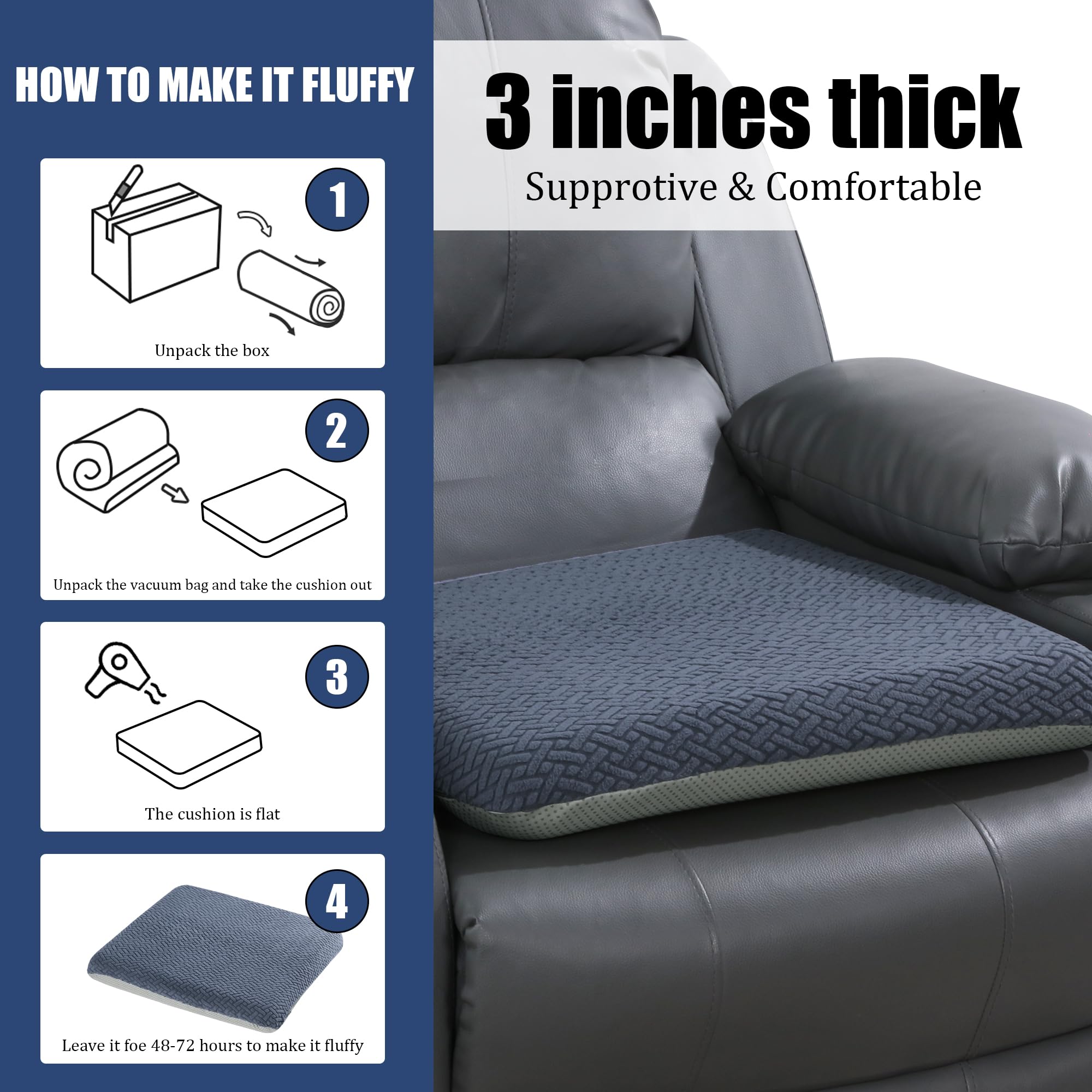 HOMBYS foam detail shows 3-inch high-density foam support
