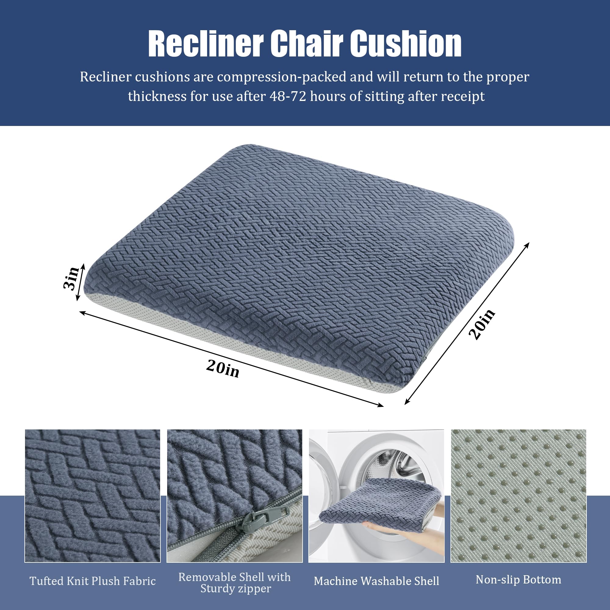 HOMBYS tufted furry recliner cushion side profile highlighting curved edges reduce thigh pressure