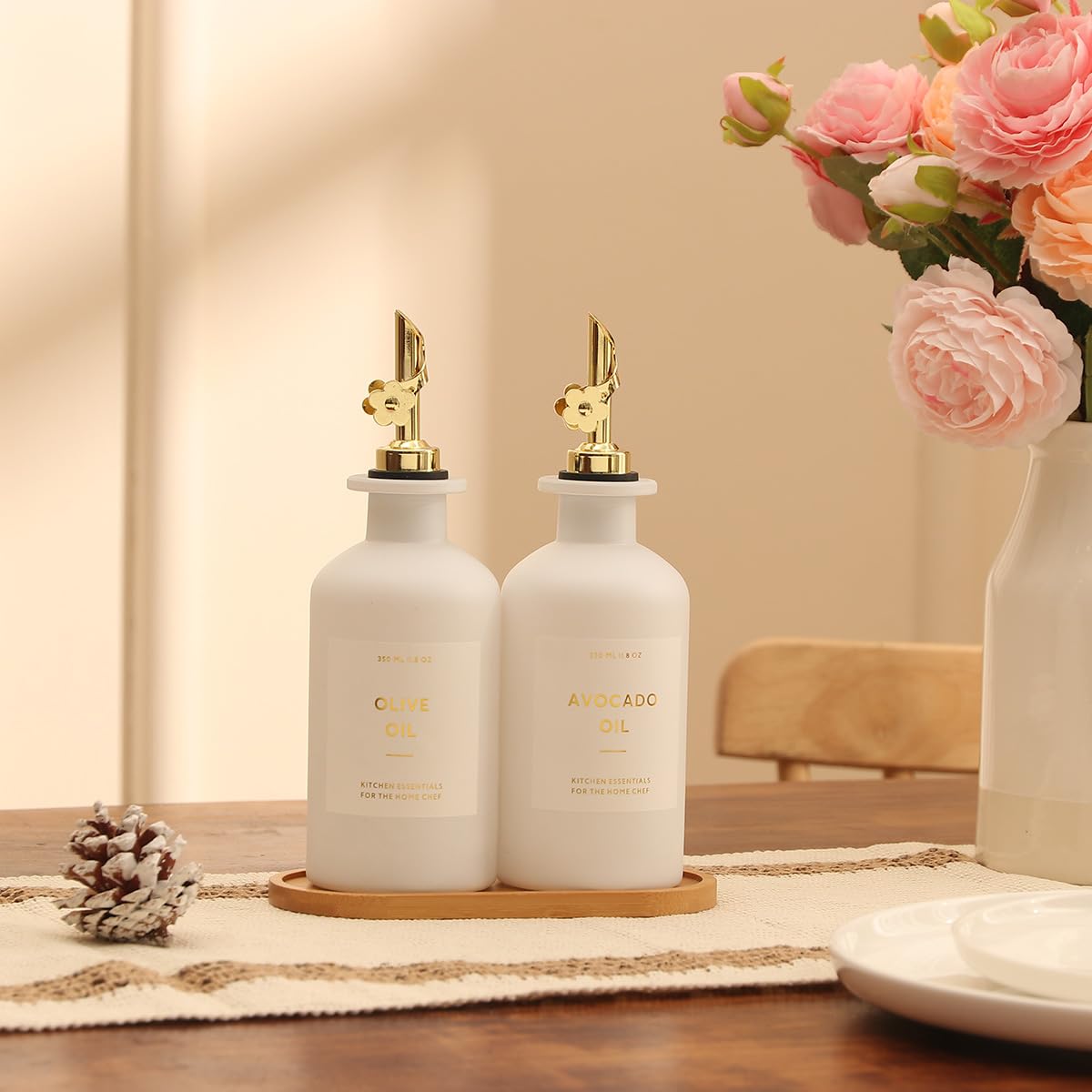 HOMCDALY kitchen counter decor set with two dispensers on tray
