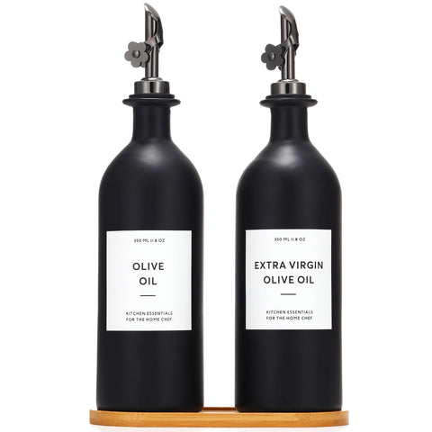 HOMCDALY olive oil dispenser bottle with pour spout for drip-free pouring.