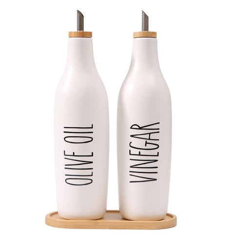HOMCDALY olive oil dispenser with a bamboo cap for easy pour and fresh-tuned oil