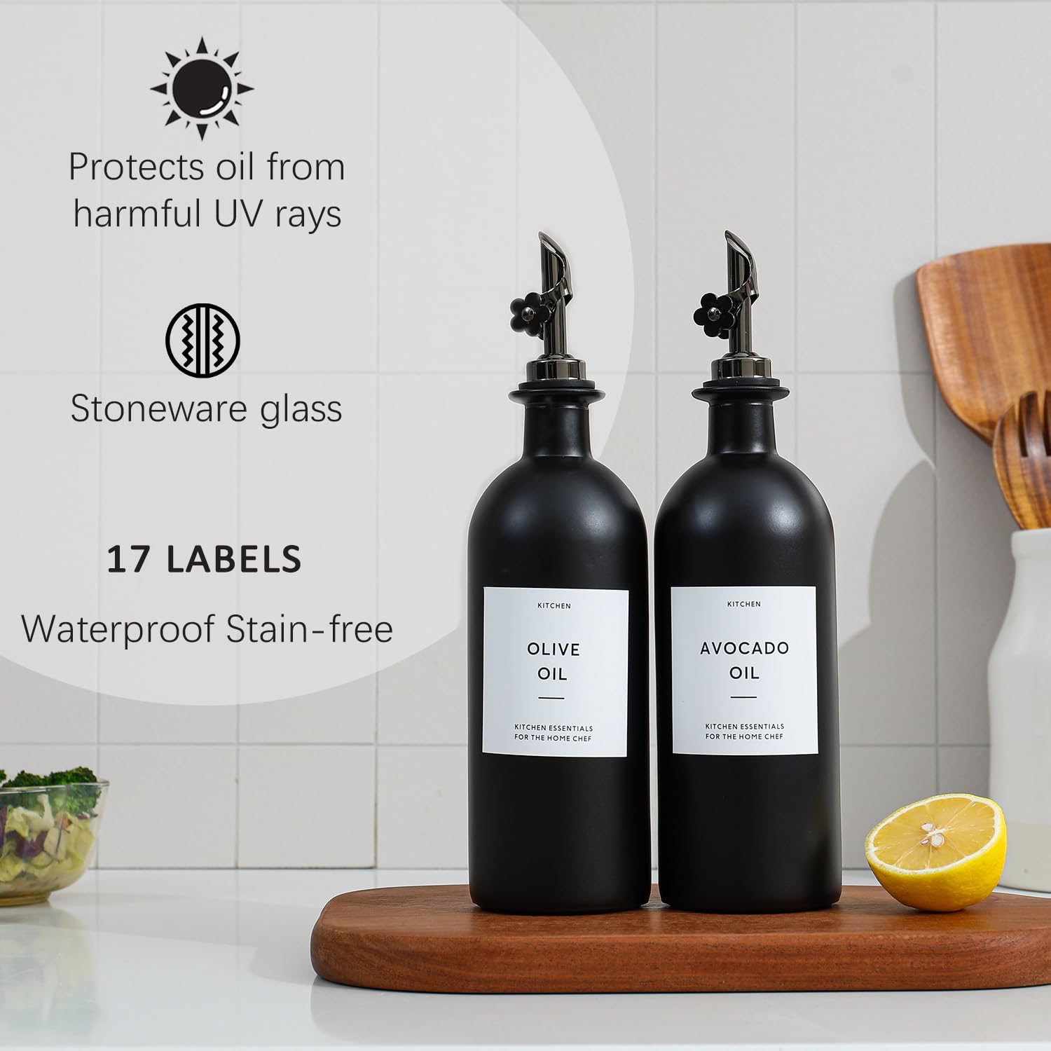 HOMCDALY bamboo tray keeps bottles organized on the counter with a natural look.