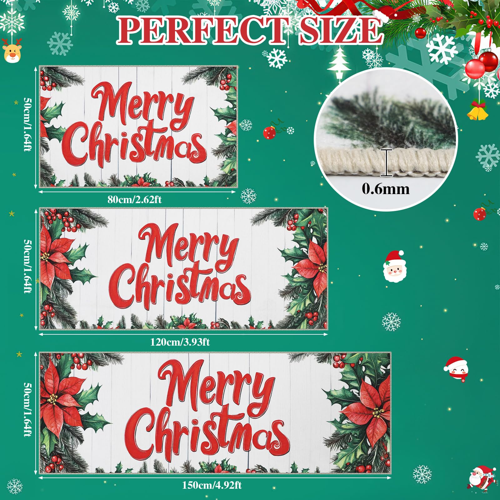 Homcomoda rug trio features tree and snowflake motifs for inviting holiday decor.