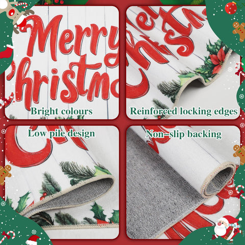 Homcomoda Christmas mats are machine-washable for easy seasonal cleaning.