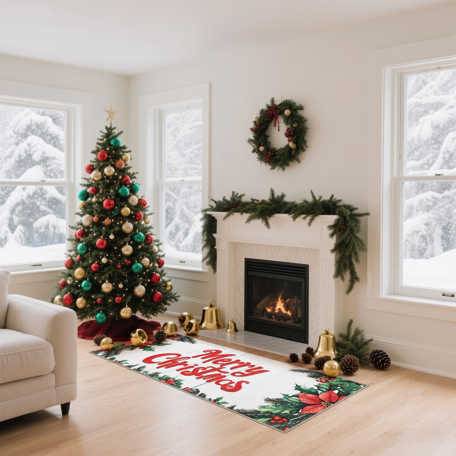 Homcomoda Christmas mats help create a welcoming doorway display.
