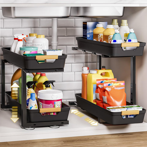 Homde 2-tier under-sink organizer with pull-out drawers for easy access under the sink.