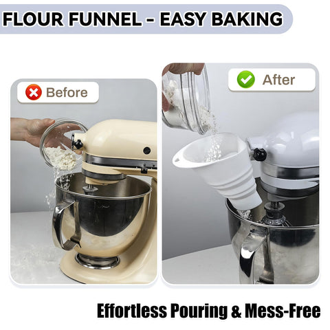HOMDSG foldable flour funnel open for pouring and compact storage.