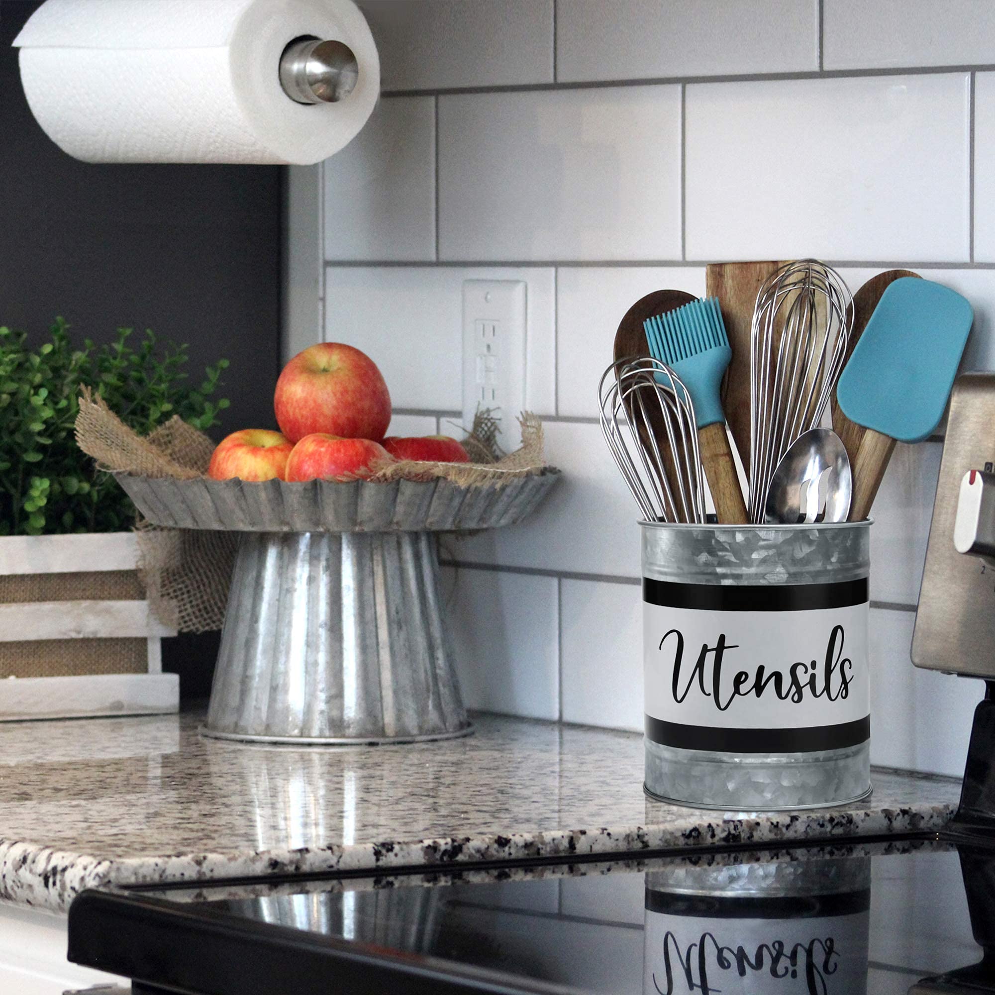 Home Acre Designs kitchen organizer stands 6.7 inches tall for large utensils.