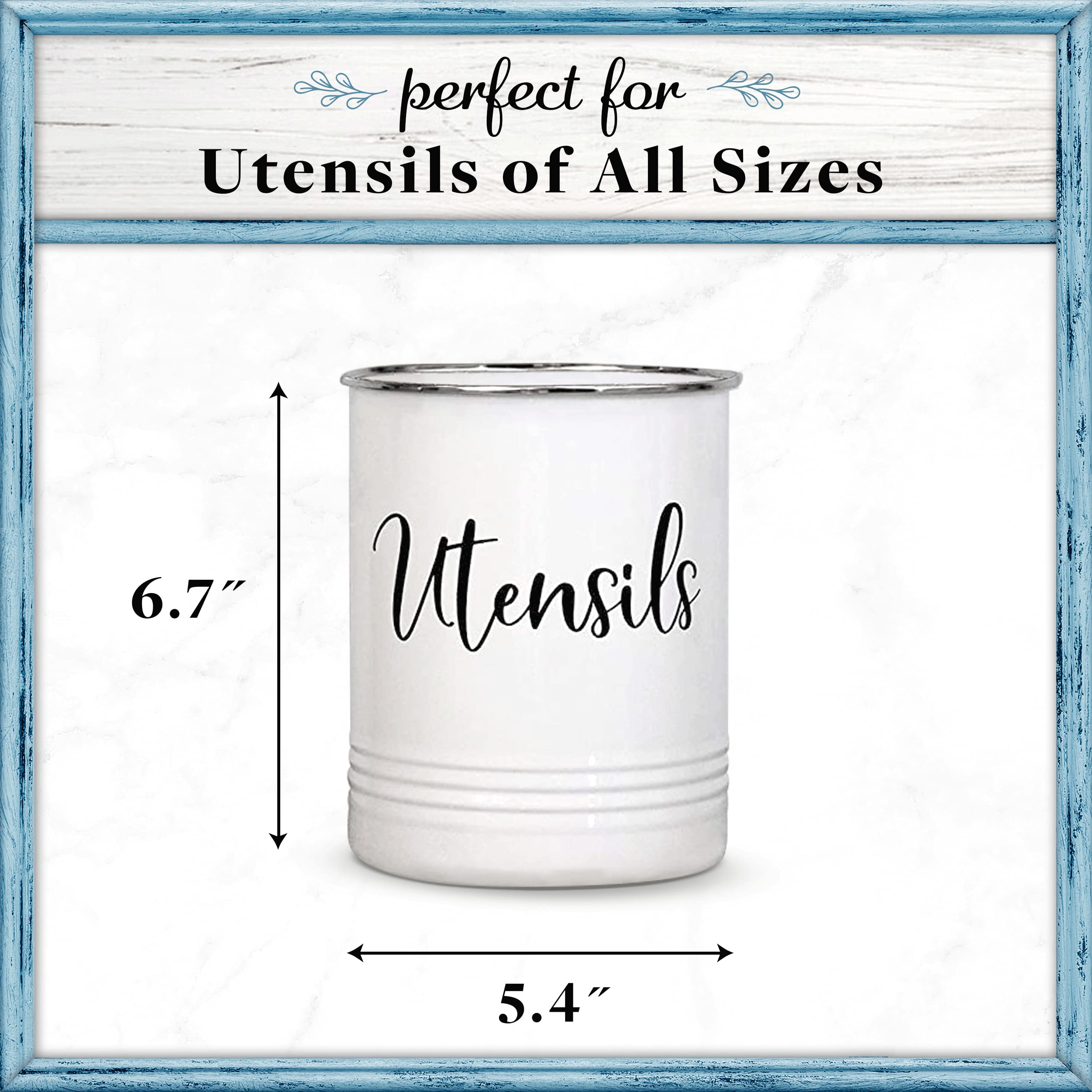 Home Acre Designs utensil crock with stainless steel rim adds durability and modern flair