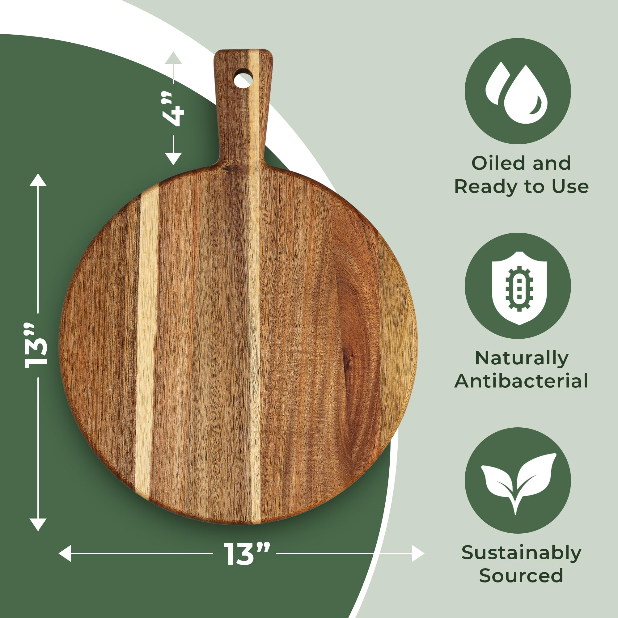 Home Beets acacia cutting board in a bright kitchen, handle ready for quick serving.