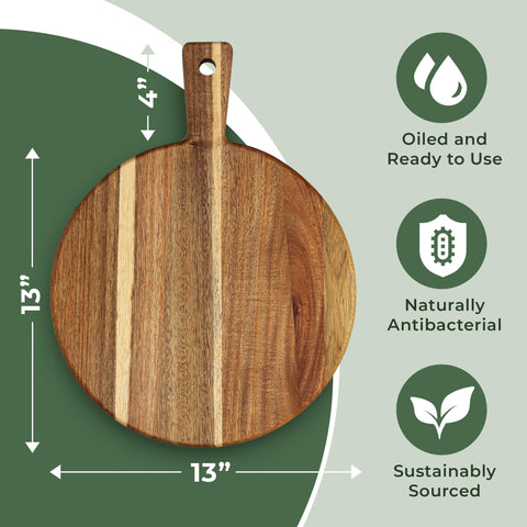 Home Beets acacia cutting board in a bright kitchen, handle ready for quick serving.