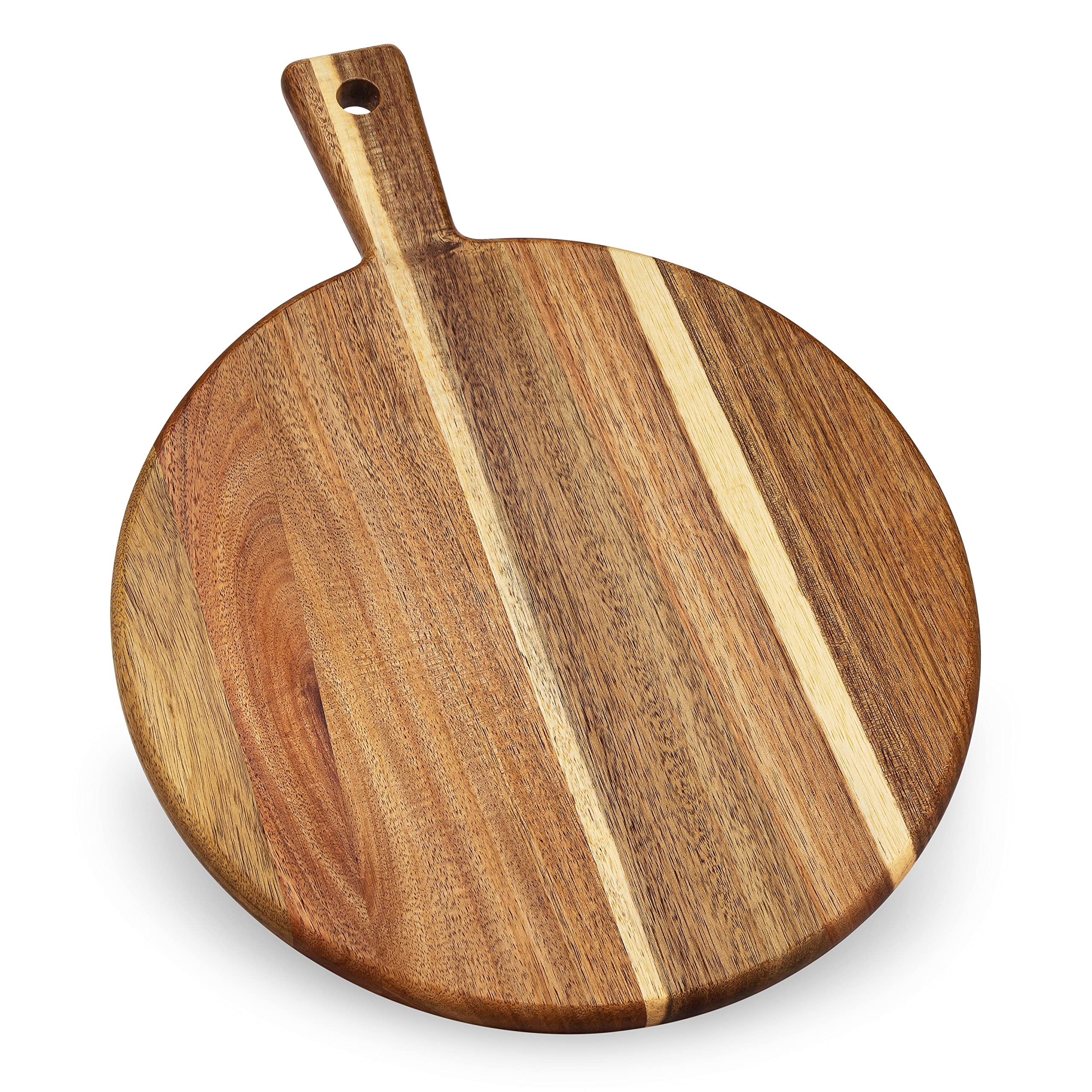 Home Beets acacia board with handle, top view, ideal for easy transport from kitchen to table.