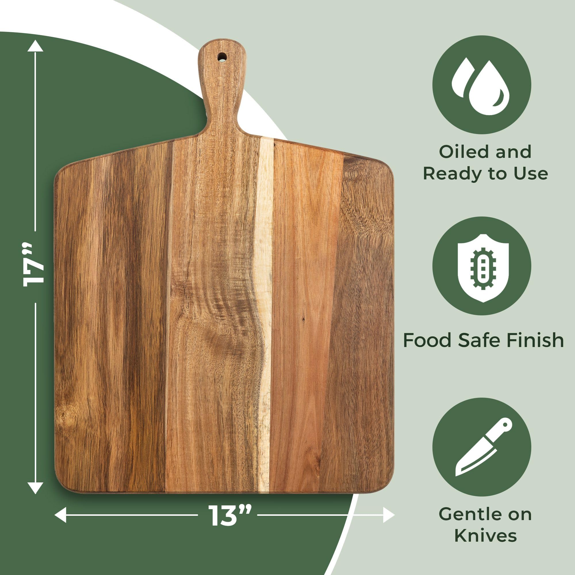 Home Beets acacia cutting board with a durable surface that resists wear.