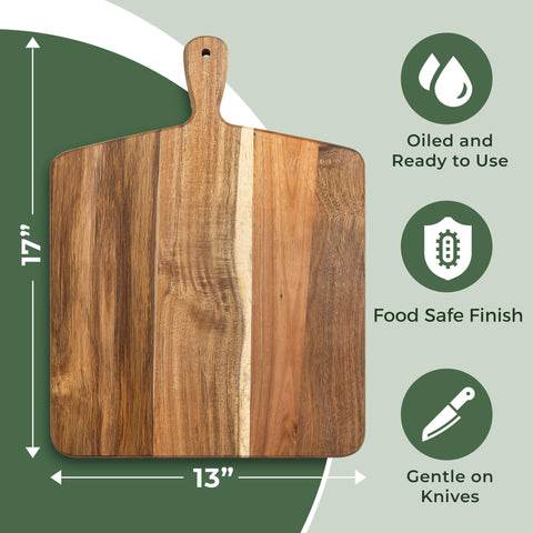 Home Beets acacia cutting board with a durable surface that resists wear.
