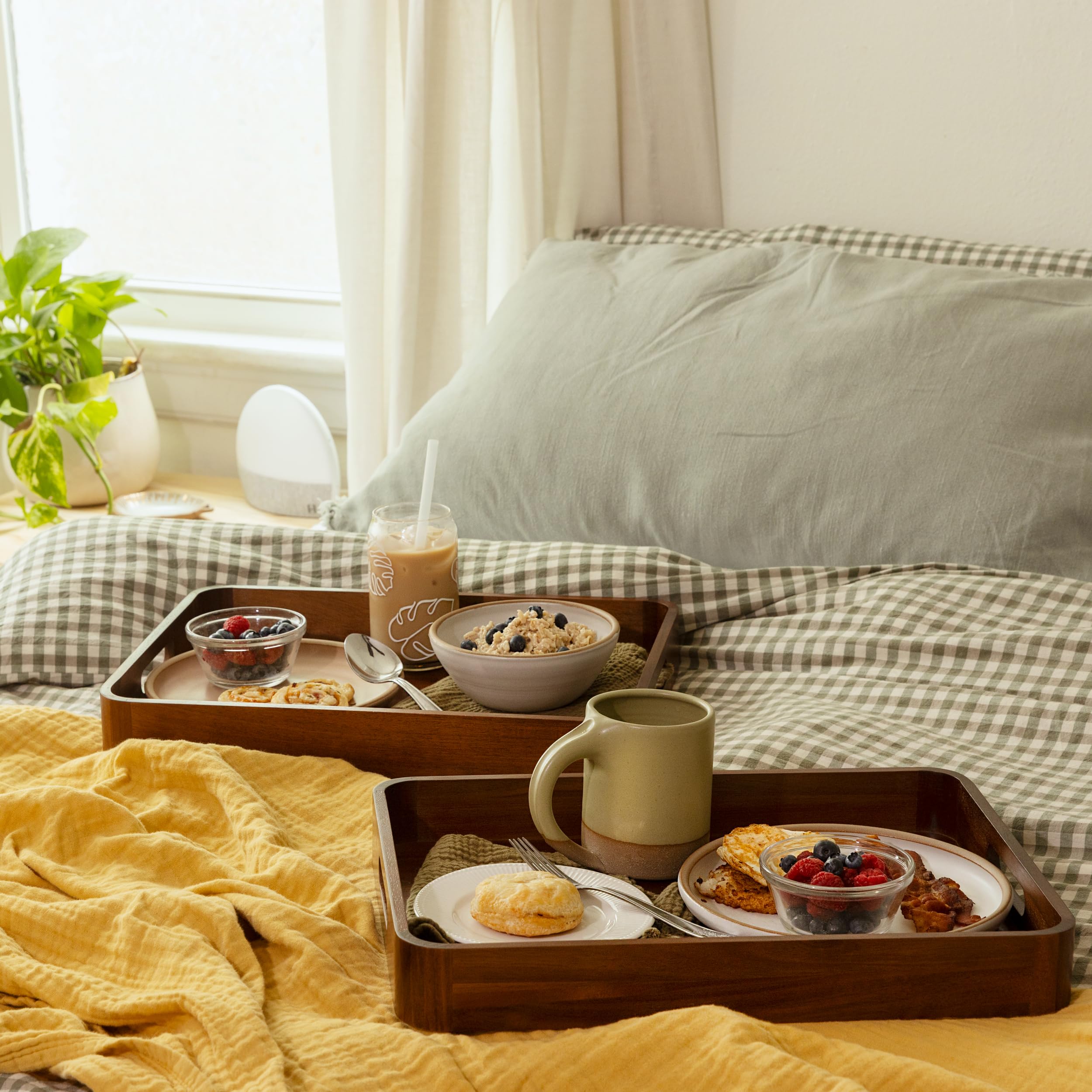 Home Beets Acacia wood tray closeup highlighting natural grain and finish.