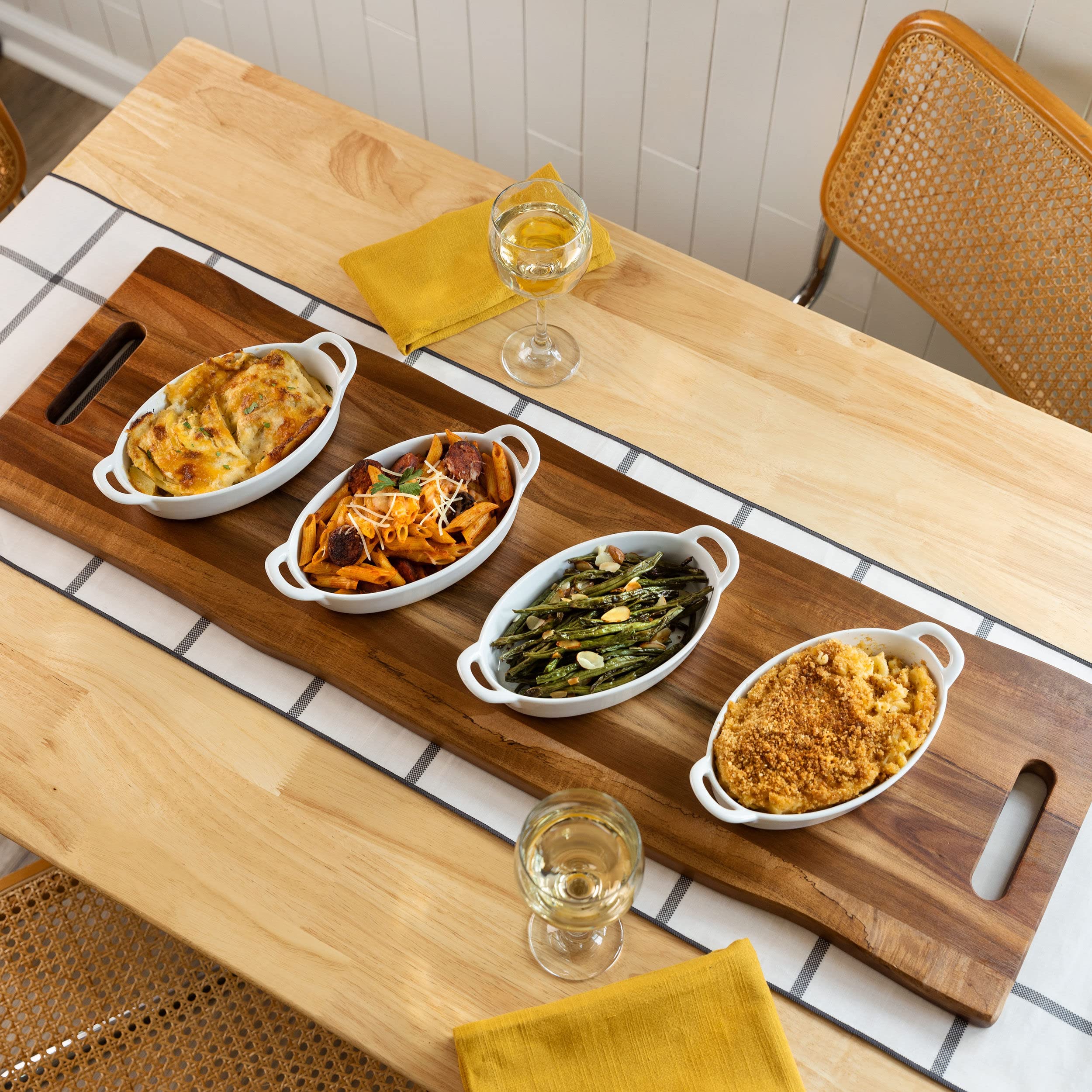 Home Beets acacia board charcuterie setup – spacious surface for appetizers.