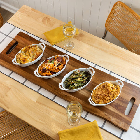 Home Beets acacia board charcuterie setup – spacious surface for appetizers.