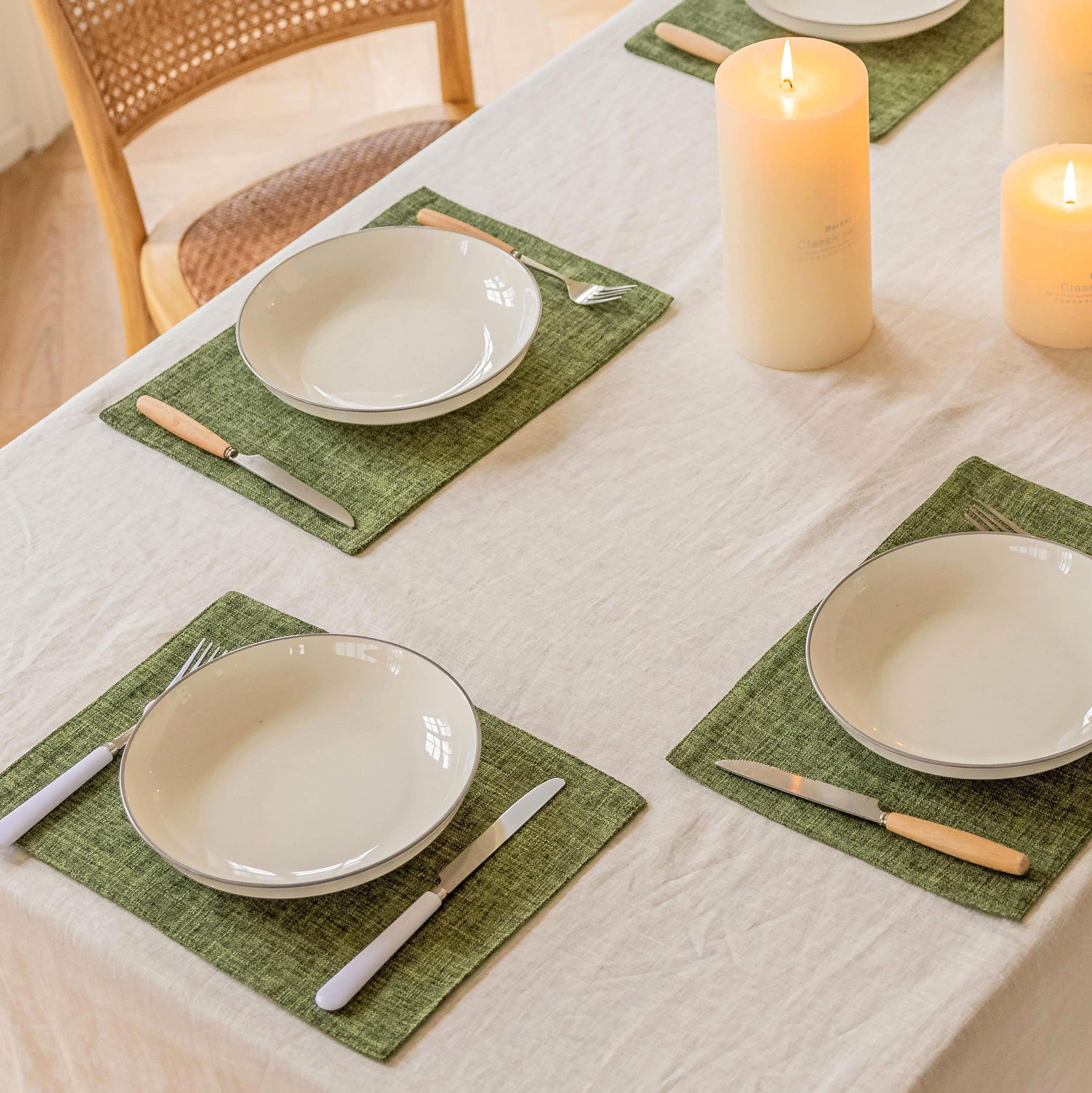 Home Brilliant linen placemats set of four in green add eco-friendly table decor