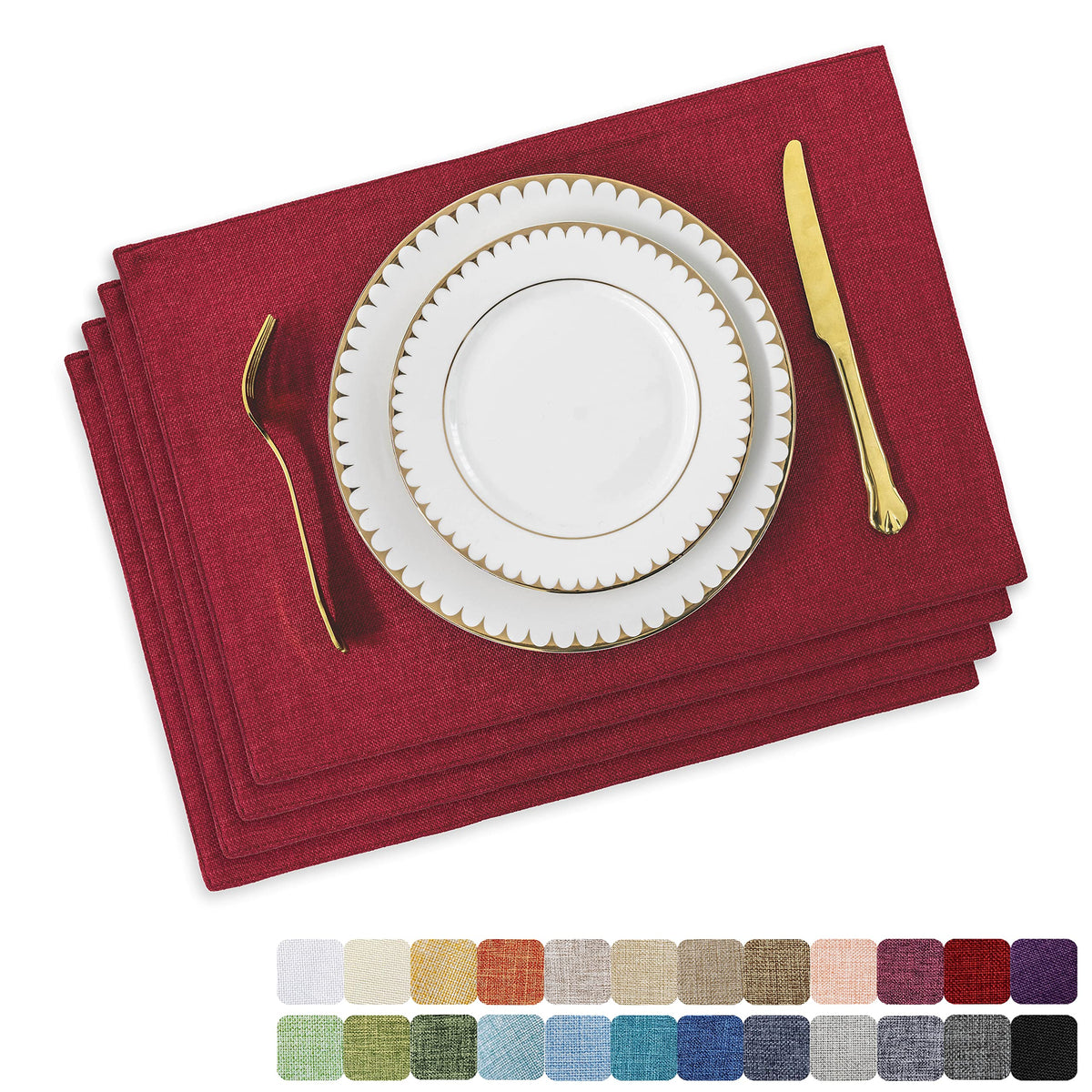 Home Brilliant red cloth placemats set of 4 on a dining table for stylish protection