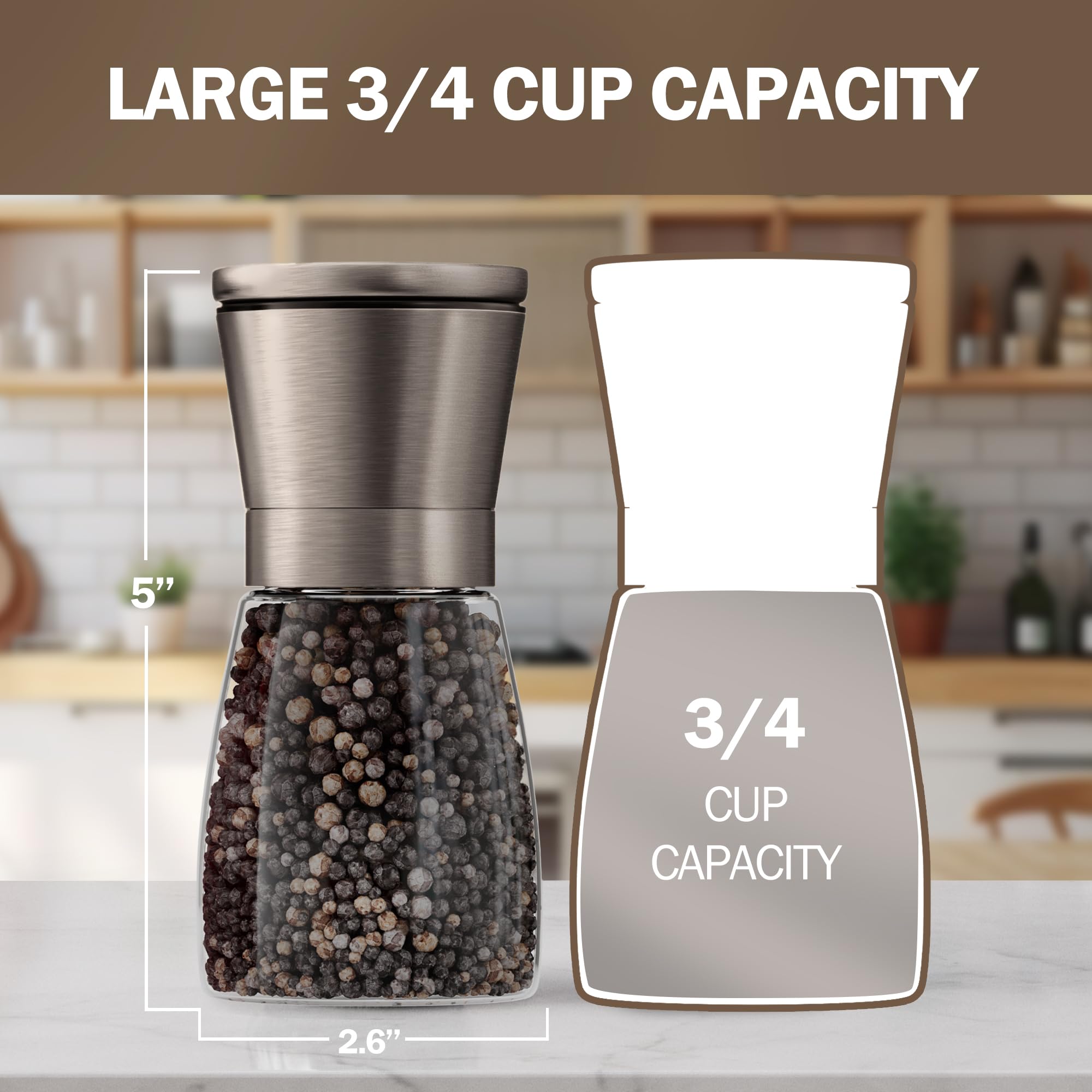 Home EC adjustable ceramic grinder close-up showing customizable coarseness.