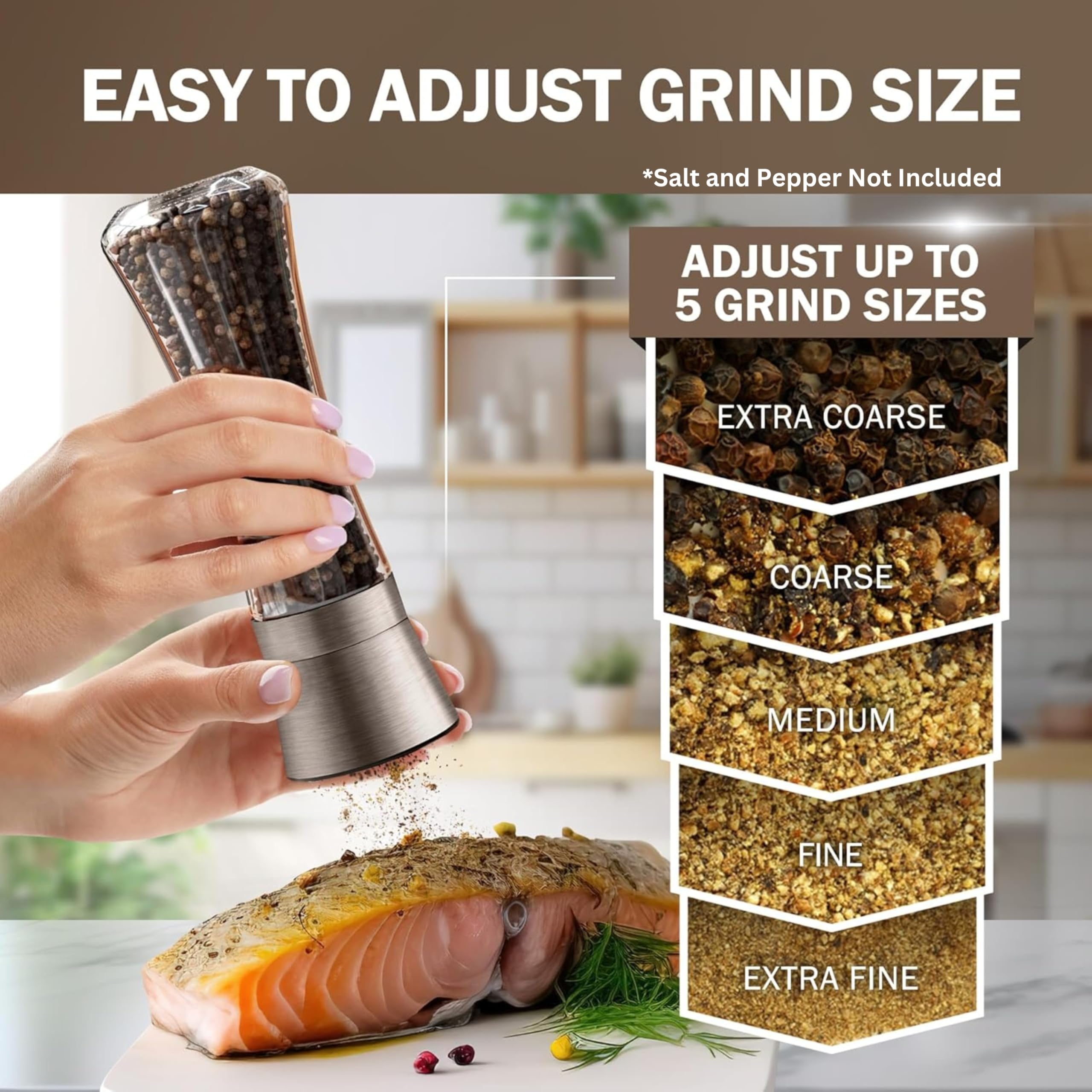 Home EC adjustable ceramic grinder knob for precise texture control.