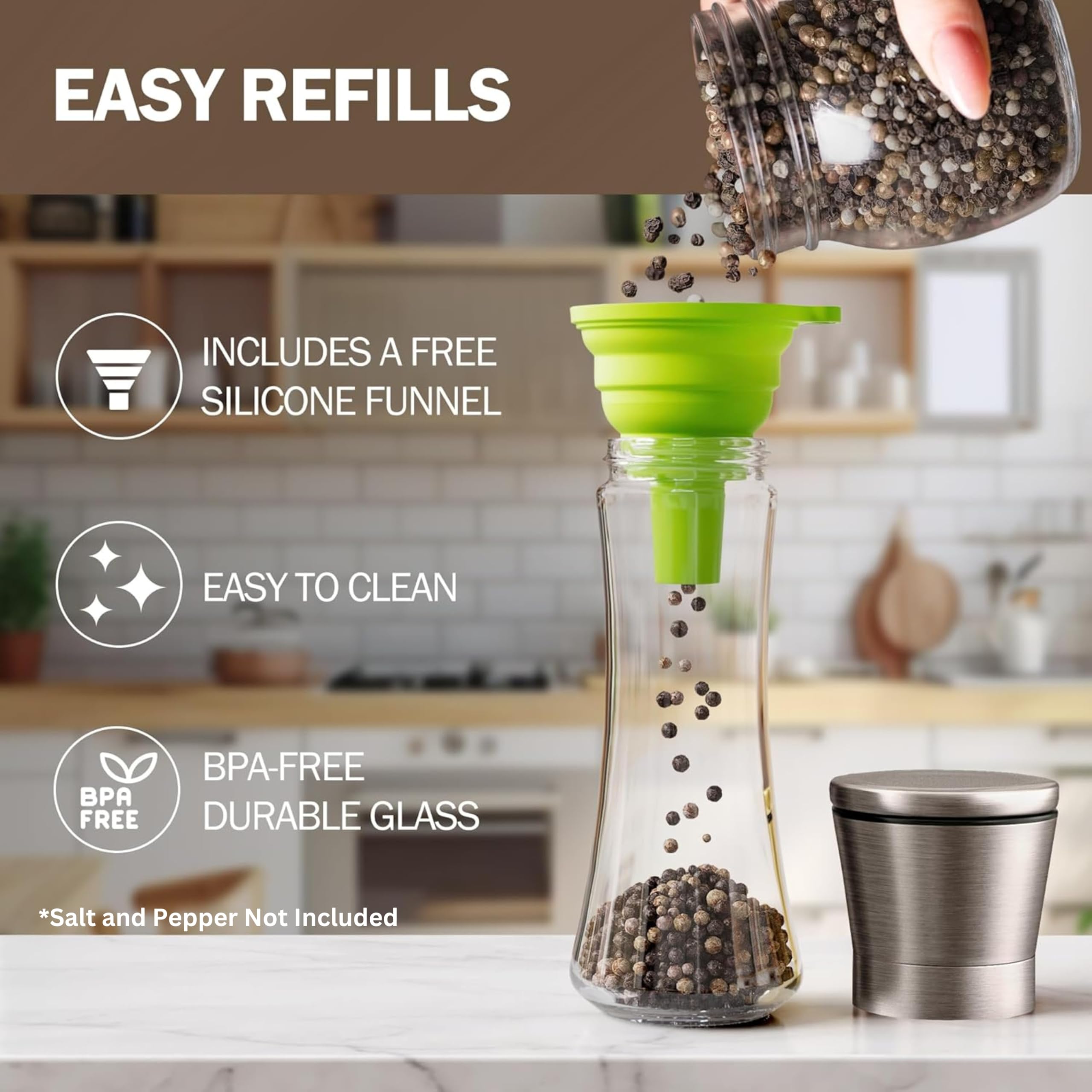 Home EC stainless steel lids seal freshness and reduce mess.